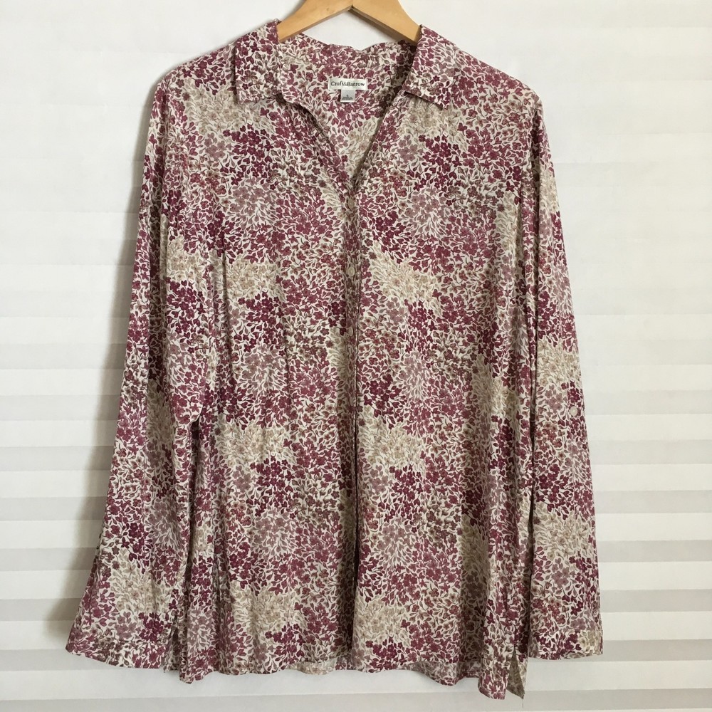 Croft & Barrow Womens‎ Button Down Shirt Top Size L Long Sleeve Floral Pattern